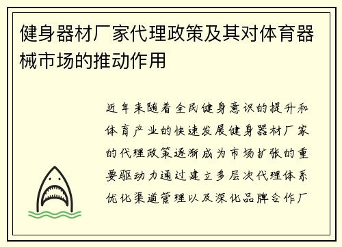 健身器材厂家代理政策及其对体育器械市场的推动作用